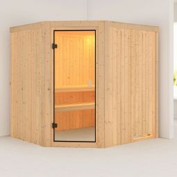 Karibu Woodfeeling Sauna Bodo Vorgefertigte, 68 mm starke Wandelemente, Optimal für bis zu 1-2 Personen