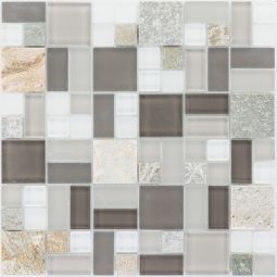 Kombimosaik Glas Naturstein Quarzit Beige Color Glasmix Brown Grey White 30x30 cm Mosaikfliesen 8 mm auch als Muster erhältlich