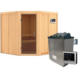 Wellker Sauna SET Jacob Innensauna naturbelassen bestehend aus 9 kW Ofen mit ext.Steuerung, Kabel und Leuchte