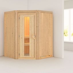 Karibu Sauna Larin Platzsparend durch praktischen Eckeinstieg, optimal für kleine Räume
