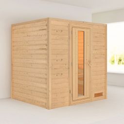 Karibu Woodfeeling Sauna Anja 38 mm starke Massivholzbohlen, praktisches Steck-Schraubsystem, für bis zu 2-3 Personen geeignet