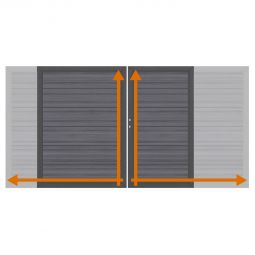 TraumGarten Doppeltor auf Maß Sichtschutzzaun SYSTEM WPC Platinum XL Grau Edelstahl-Aluminium-Doppelrahmen mit ummantelten WPC-Profilen, fleckenresistent, wasserabweisend, inkl. Schloss, Beschlagsatz, Bodenschieber, Aufhebelschutz, Auflaufstütze