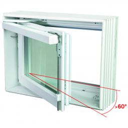 ACO Therm 1.2 Zuluft-Drehflügel für Kellerfenster 3-fach Verglasung, großer Öffnungswinkel 60°, zwei Verriegelungen