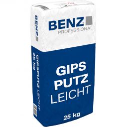 BENZ PROFESSIONAL Gipsputz LEICHT 25 kg Sack, Glätt- und Unterputz für alle tragfähigen Untergründe