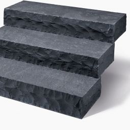 Seltra Natursteine Blockstufe SANOKU® KARAT PLUS Basalt anthrazit-schwarz Oberfläche geflammt, Vorderseite bossiert, 15x34-36x50-150 cm