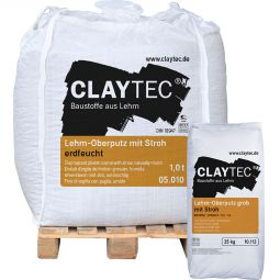 CLAYTEC Lehm-Oberputz grob mit Stroh, TROCKEN 25 kg Sack oder 1000 kg-BigBag