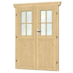 Skan Holz Doppeltür halbverglast 117,5x179,5cm für Gartenhaus 28mm mit Echtglas, für Wandstärke 28mm