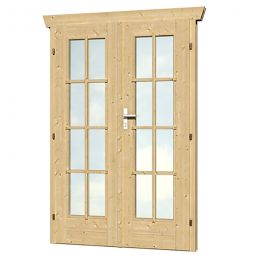 Skan Holz Doppeltür vollverglast 117,5x186,5cm für Gartenhaus 45mm mit Echtglas, für Wandstärke 45mm