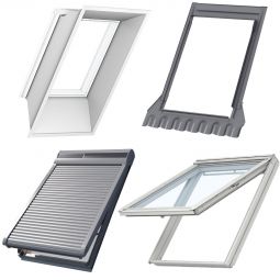 VELUX Dachfenster Sparset GPU THERMO+EDZ+Wellker Solar-Rollladen+LSB Fenster Dachfenster, Eindeckrahmen, Innenfutter & Solar-Rollladen 