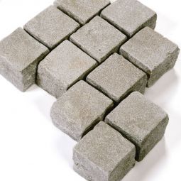 Seltra Natursteine Pflastersteine VIA MARUNA antik Kalkstein bräunlich-grau Taupe Oberfläche gesägt & aufgeraut, zwei Seiten gespalten, 10x10x8 cm