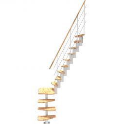 Minka Mittelholmtreppe Quatro Turn 1/4 gewendelt weiß Raumspartreppe mit Podest für 90-Grad-Wendelung, bis Geschosshöhe 298 cm