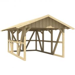 Skan Holz Einzelcarport Schwarzwald mit Rückwand Eiche Hell Unterstand verschiedene Größen, KVH (Konstruktionsvollholz), Pfostenstärke 12x12cm