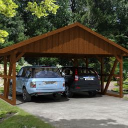 Skan Holz Doppelcarport Schwarzwald Nussbaum Unterstand verschiedene Größen, KVH (Konstruktionsvollholz), Pfostenstärke 12x12cm