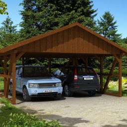 Skan Holz Doppelcarport Schwarzwald mit Rückwand Nussbaum Unterstand verschiedene Größen, KVH (Konstruktionsvollholz), Pfostenstärke 12x12cm