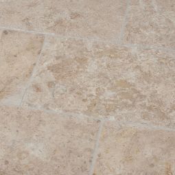 Seltra Natursteine Terrassenplatten TOLEDO antik Travertin braun-beige Oberfläche geschliffen, Seiten gesägt, Kanten getrommelt, verschiedene Größen