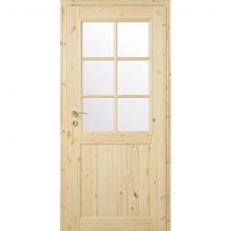 Kilsgaard Zimmertür mit Glas und Zarge Set Typ 02/SP6-SP9 Holz Kiefer unbehandelt einfach konfigurierbar, Profilzarge und Türblatt mit Eckkante aus Massivholz