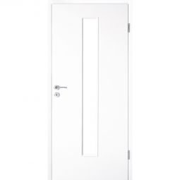 Kilsgaard Zimmertür mit Lichtausschnitt/Glas schmal mittig Weiß lackiert Lamikor Typ 43/LA05 Rundkante Naturidentische CPL Oberfläche, pflegeleicht, stoß- und kratzfest, Lichtausschnitt mittig 184x1586 mm
