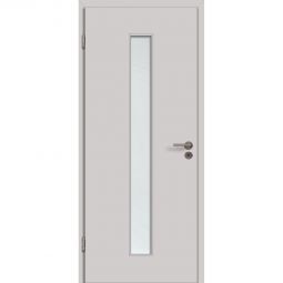 Kilsgaard Zimmertür mit Lichtausschnitt schmal mittig Uni Grau Lamikor Typ 43/LA05 Eckkante Ohne Verglasung, kratz- und stoßfeste CPL-Oberfläche, mit Buntbartschloss, 2-teiligen Bändern