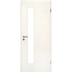 Kilsgaard Zimmertür mit Lichtausschnitt schmal schloßseitig Esche weiß Lamikor Typ 43/LA S-05 Rundkante CPL Oberfläche mit naturidentischer Optik, pflegeleicht, kratz- und stoßfest, Lichtausschnitt 184x1586 mm