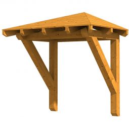 Skan Holz Vordach Wesel Dach Eiche Hell Walmdach aus nordischer Fichte, überdachte Fläche 188x126 cm, solide Zapfenlochverbindungen Konstruktionsvollholz
