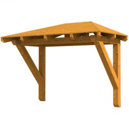 Skan Holz Vordach Wismar Dach Eiche Hell Walmdach aus nordischer Fichte, 258x126 cm, endlos verleimtes und keilverzinktes Konstruktionsvollholz