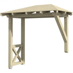 Skan Holz Vordach Wismar Dach mit Seitenteil Natur Walmdach mit Seitenteil aus nordischer Fichte, 258x126 cm, endlos verleimtes und keilverzinktes Konstruktionsvollholz