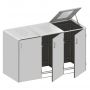 Binto Mülltonnenbox 3er-Box HPL-Grau Edelstahl-Klappdeckel Mülltonnenverkleidung