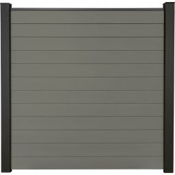 GroJa Solid Steckzaun Sichtschutzzaun Grau Sichtschutz Steckzaun Lamellenzaun Bausatz aus 12 Füllungen, 180x180x1,9 cm, inklusive Abschlussprofil und Distanzstück-Set 