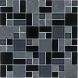 Wellker Kombimosaik Glas Naturstein Schiefer Graphit Glasmix Schwarz 30x30 cm Mosaikfliesen 8 mm Für Innenbereich und Feuchtraum geeignet