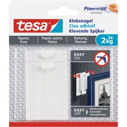 tesa Klebenagel 2 Stück für Tapete und Putz, Belastbarkeit 0,5 kg - 2 kg