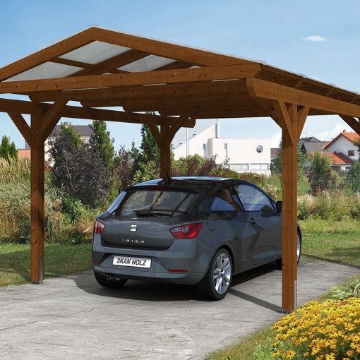 Skan Holz Einzelcarport Westerwald Nussbaum 2