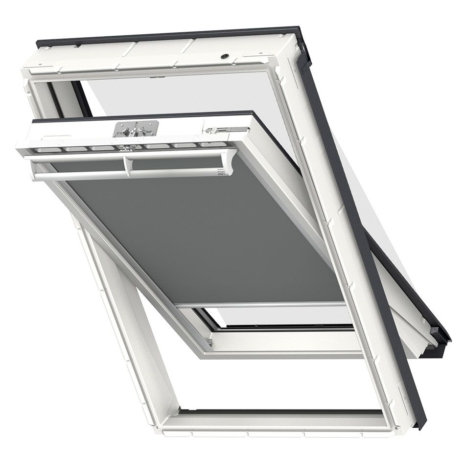 VELUX Vorteils-Set Hitzeschutz Plus DOP Manuell Uni Grau/Schwarz 0705, C04, GGU,Manuell,VELUX,weiße Schiene und Haltekrallen