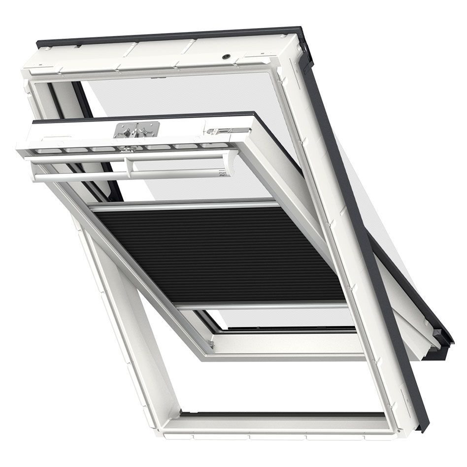 VELUX Vorteils-Set Hitzeschutz Plus FOP Manuell Uni Schwarz/Schwarz 1047, U04, Alu-Schiene und Haltekrallen,GGU,Manuell,VELUX