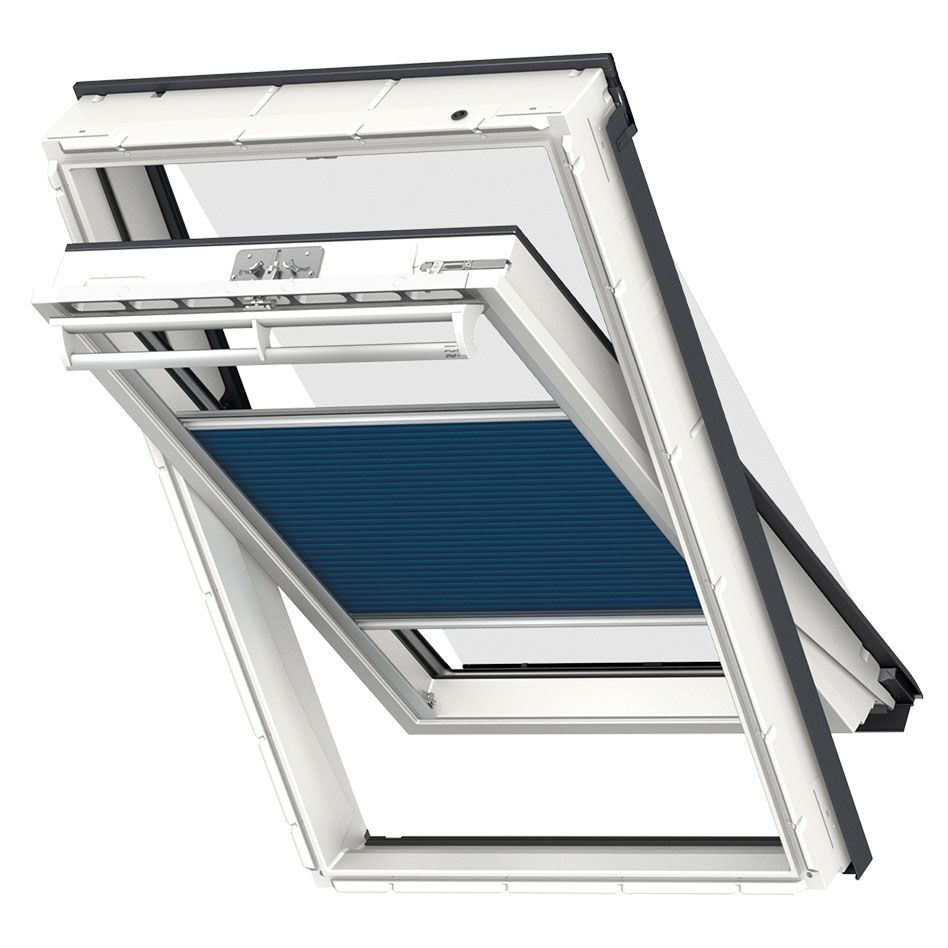 VELUX Vorteils-Set Hitzeschutz Plus FOP Manuell Uni Blau/Schwarz 1156, MK06, Alu-Schiene und Haltekrallen,GGU,Manuell,VELUX