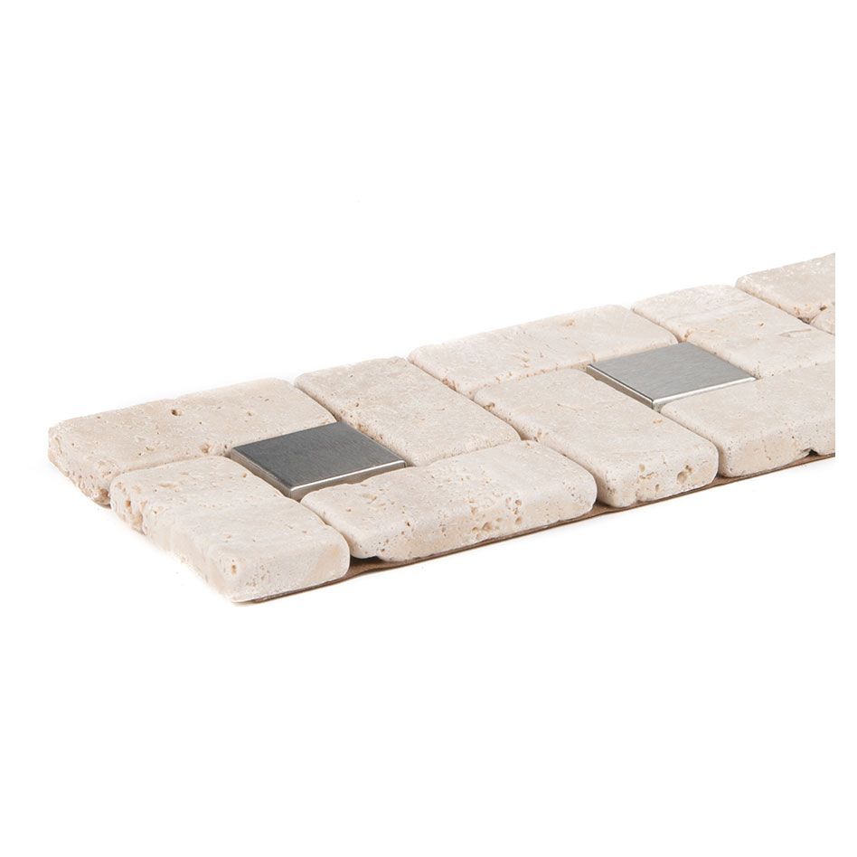 Wellker Bordüren Kombi Verona Travertin Edelstahl 30x7,5 cm Mosaikfliesen