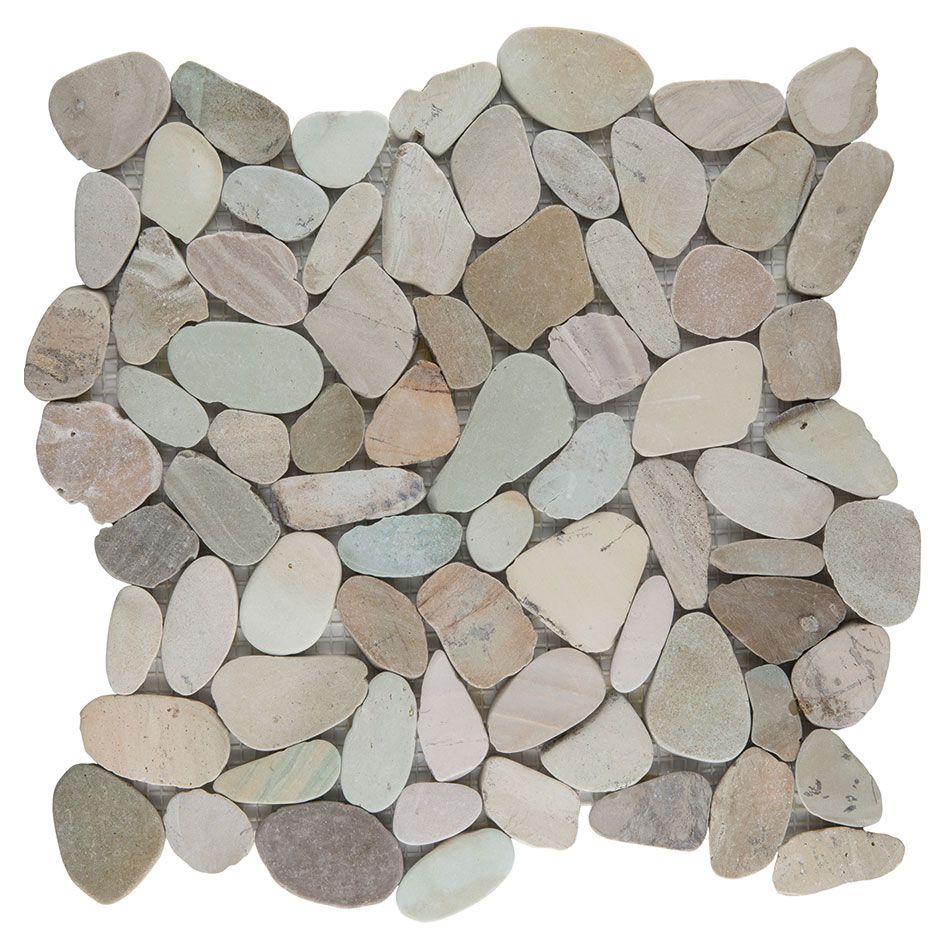 Wellker Natursteinmosaik Flusskiesel Toscana Mix Flach geschliffen 30x30 cm Mosaikfliesen