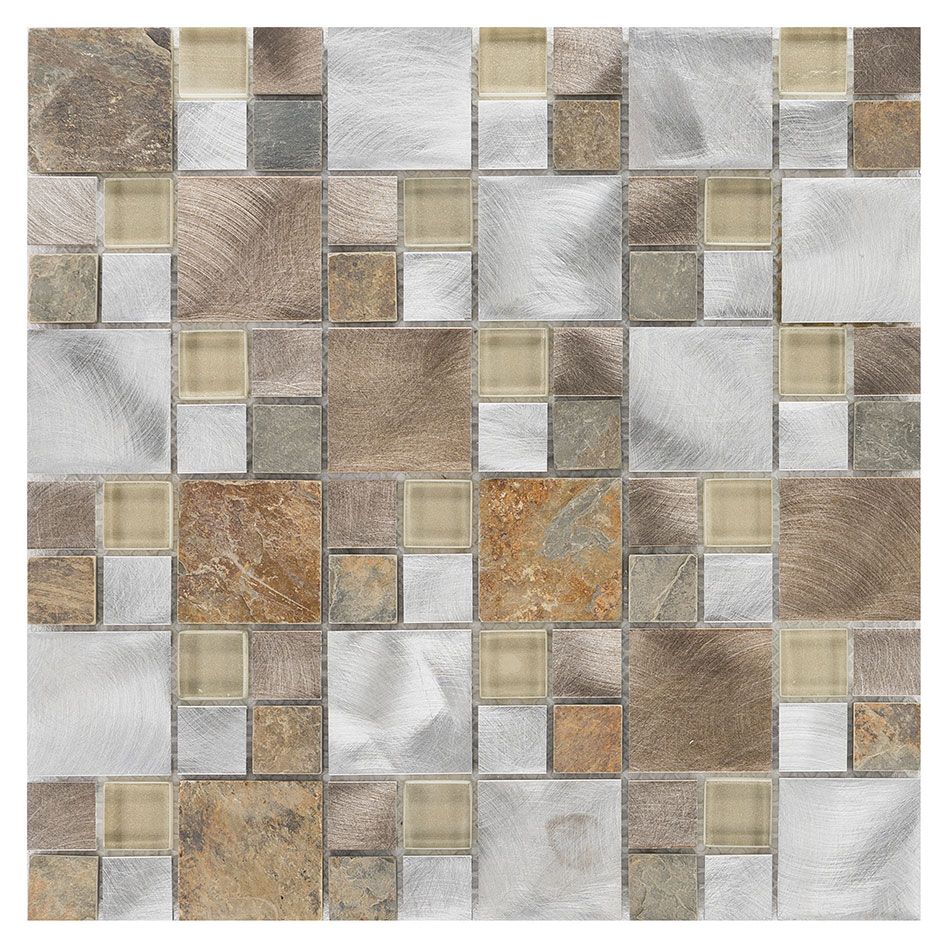 Wellker Kombimosaik Glas Naturstein Metall Silver Beige Grey 30x30 cm Mosaikfliesen 8 mm