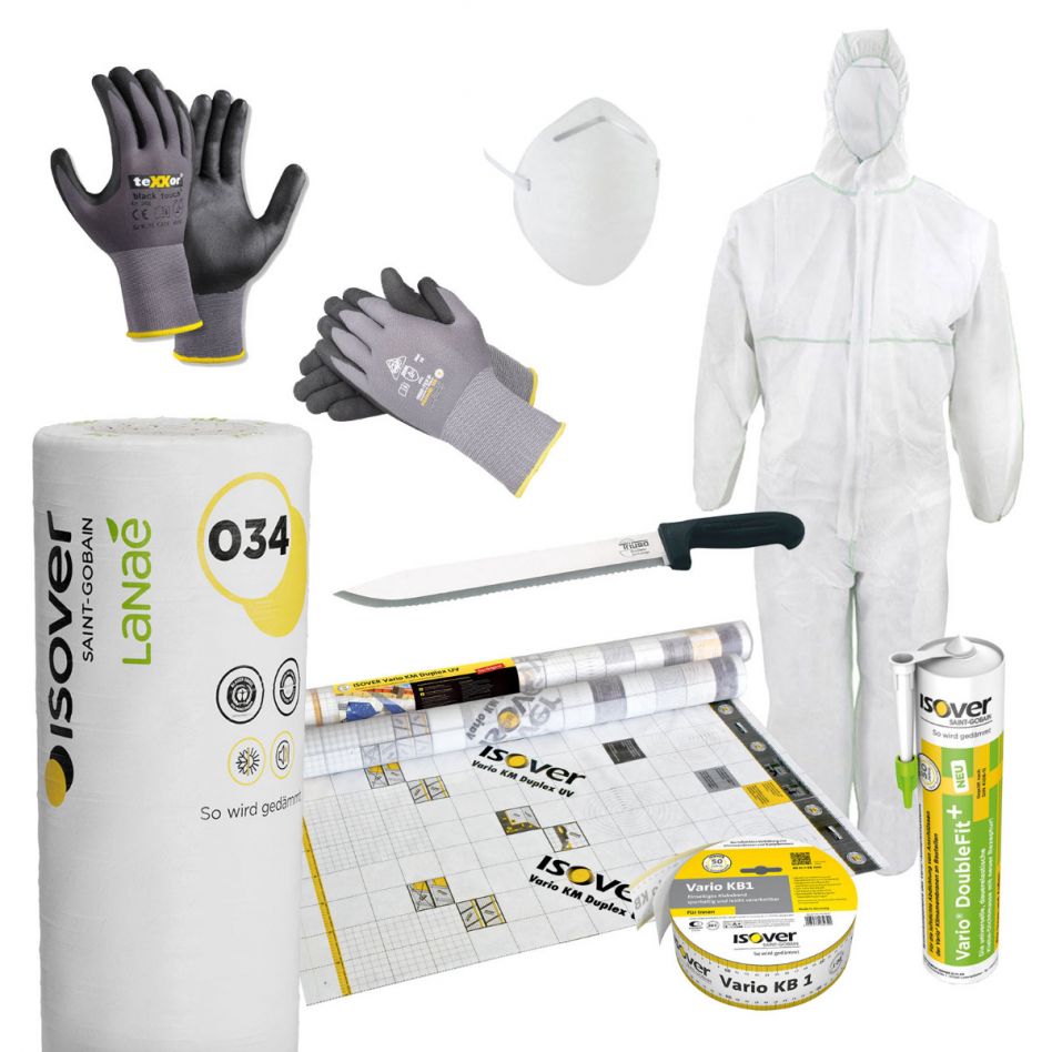 ISOVER Lanaé Dachdämmung Komplett-Set für Dachausbau, 035, 100 mm,80 m² Fläche