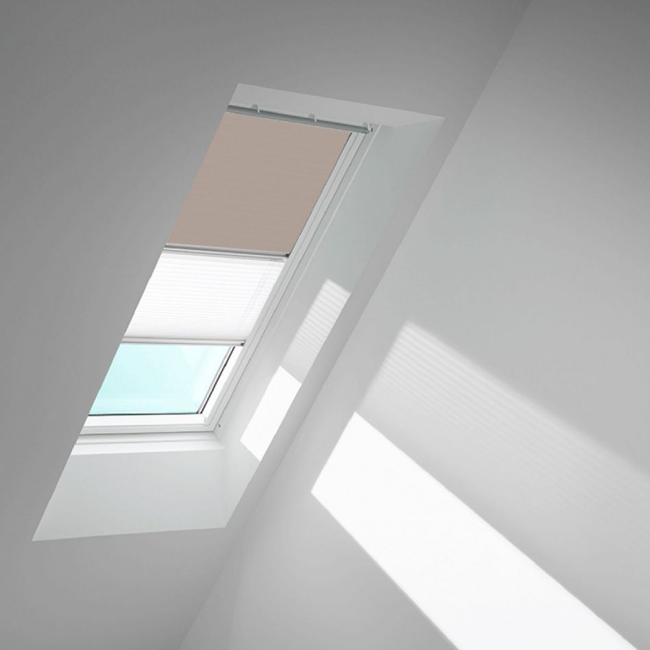 VELUX Verdunkelungsrollo Duo DFD Helltaupe/Weiß 4580, MK06, Aluminiumschiene,GGU,Manuell,VELUX