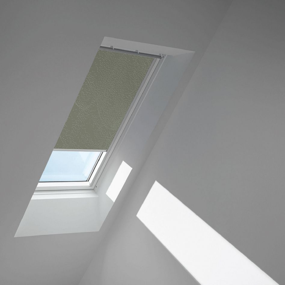 VELUX Verdunkelungsrollo Olivebeige gepunktet 4575, MK06, Elektro,GGU,VELUX,weiße Schiene