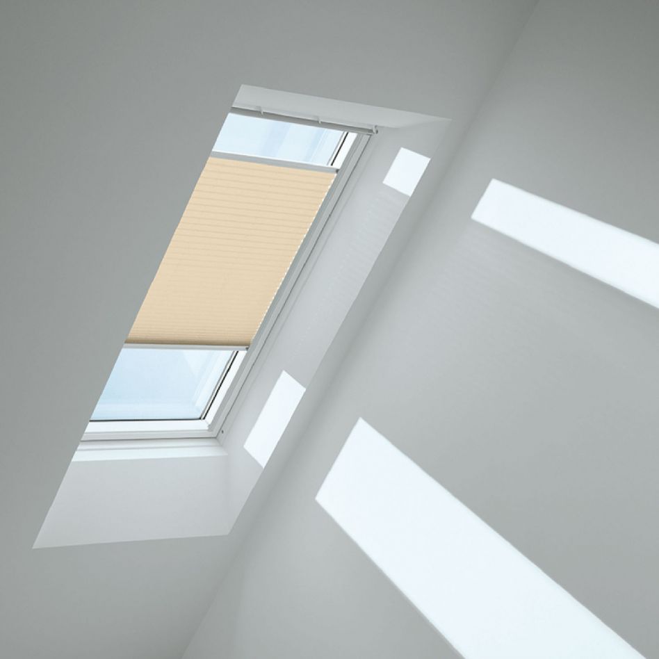 VELUX Plissee Cremebeige 1278, MK06, Elektro,GGU,VELUX,weiße Schiene