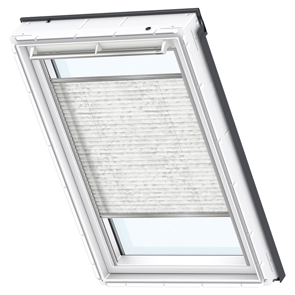 VELUX Plissee Dekor Klassik Weiß 1256 Faltstore, MK06, Elektro,GGU,VELUX,weiße Schiene
