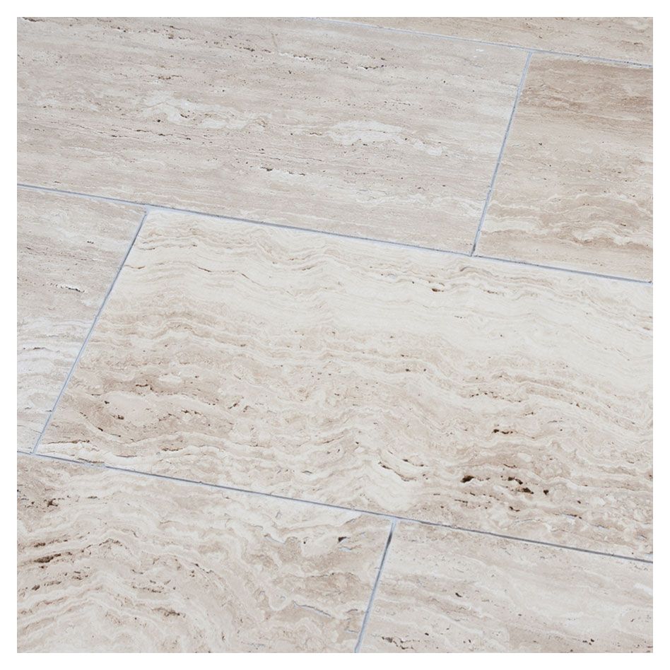 Seltra Natursteine Terrassenplatten VANILLA ROMANA liniert satiniert Travertin creme-beige, 120x40x3 cm