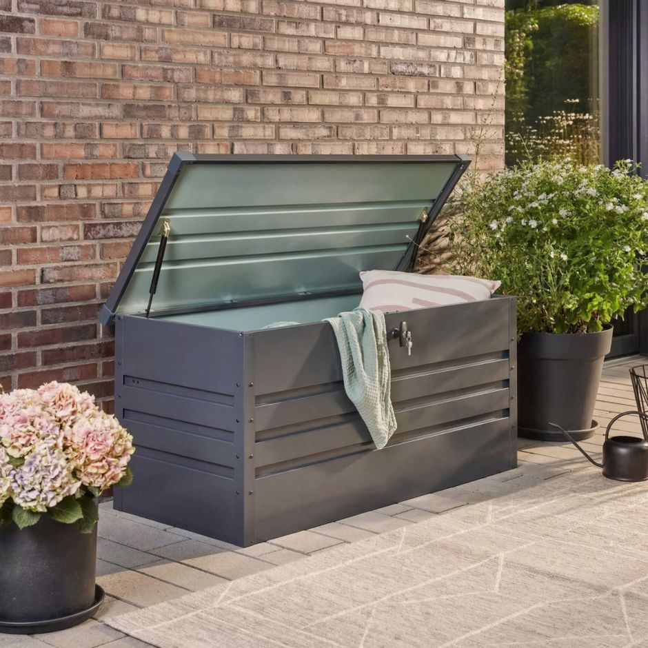 Wellker Gartenbox 400 L Metall Auflagenbox anthrazit