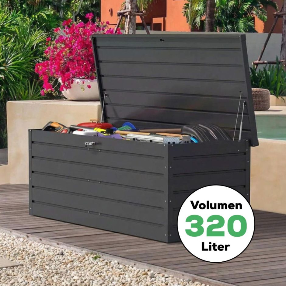 Wellker Gartenbox 320 L Metall Auflagenbox anthrazit